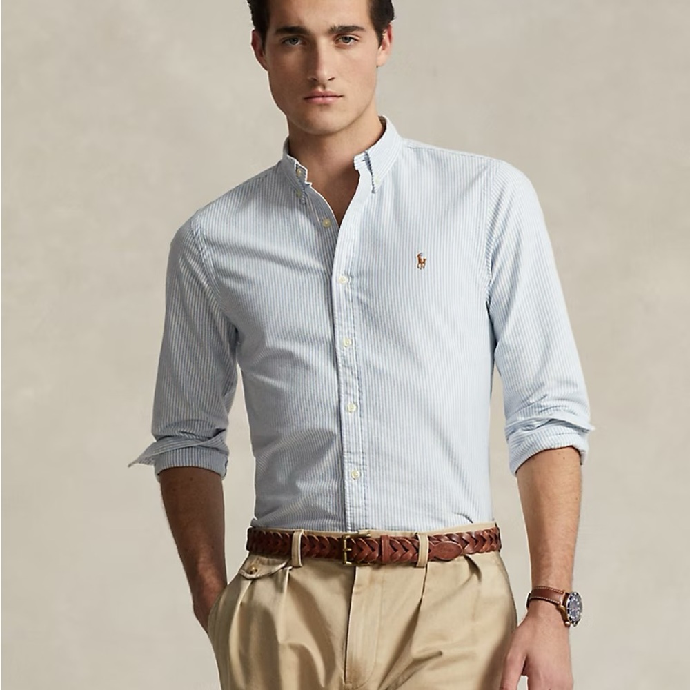 LIKE NEW SIZE 16/34 Ralph Lauren Men's Blue Pinstripe Button-Down Shirt - Picture 1 of 10
